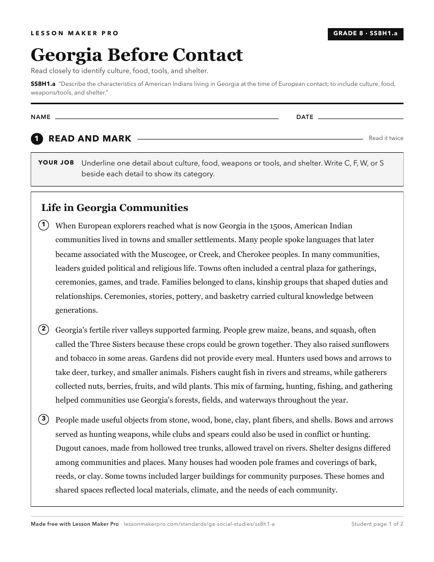 Preview of the SS8H1.a printable worksheet