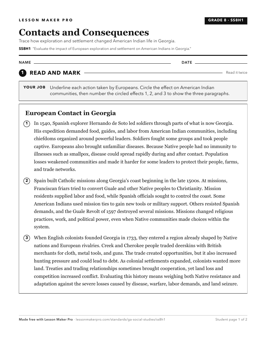 Preview of the SS8H1 printable worksheet