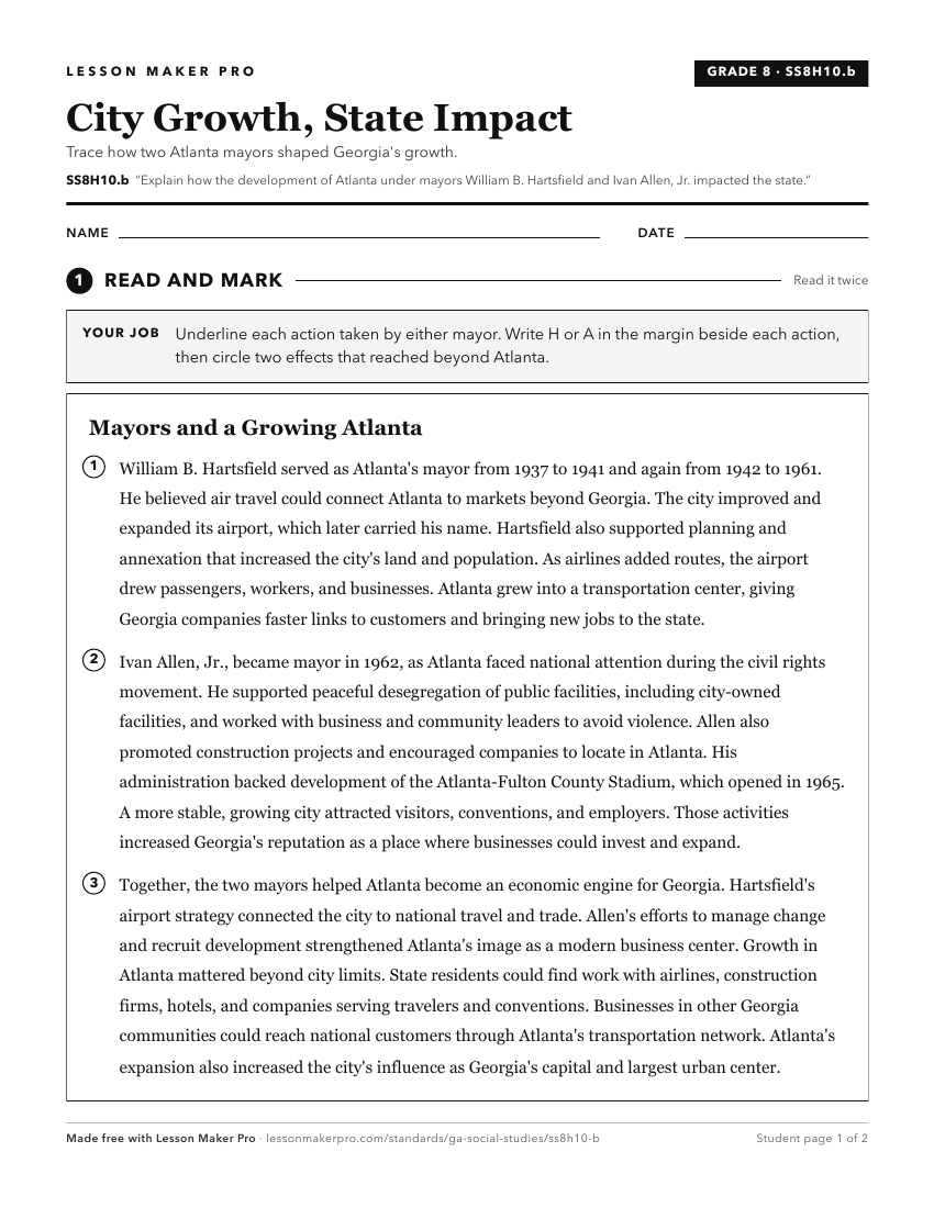 Preview of the SS8H10.b printable worksheet