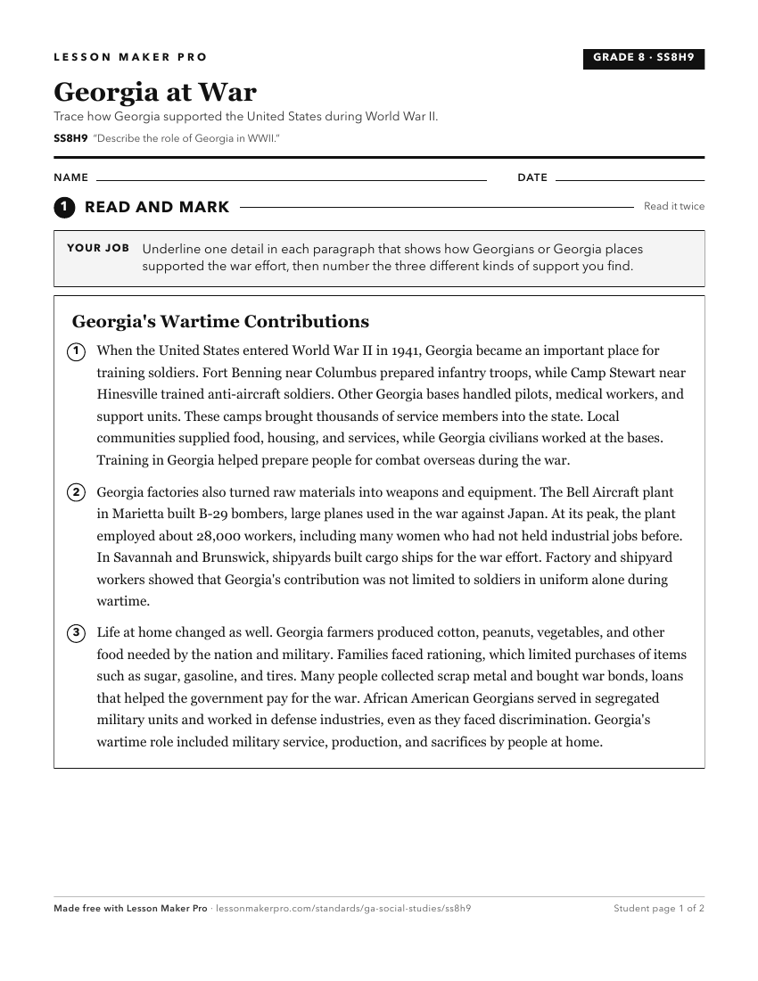 Preview of the SS8H9 printable worksheet
