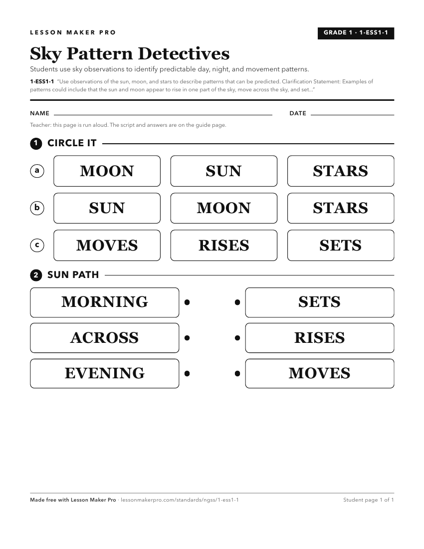 Preview of the 1-ESS1-1 printable worksheet