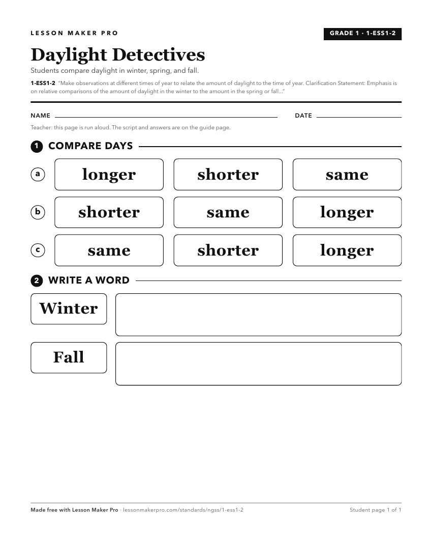 Preview of the 1-ESS1-2 printable worksheet