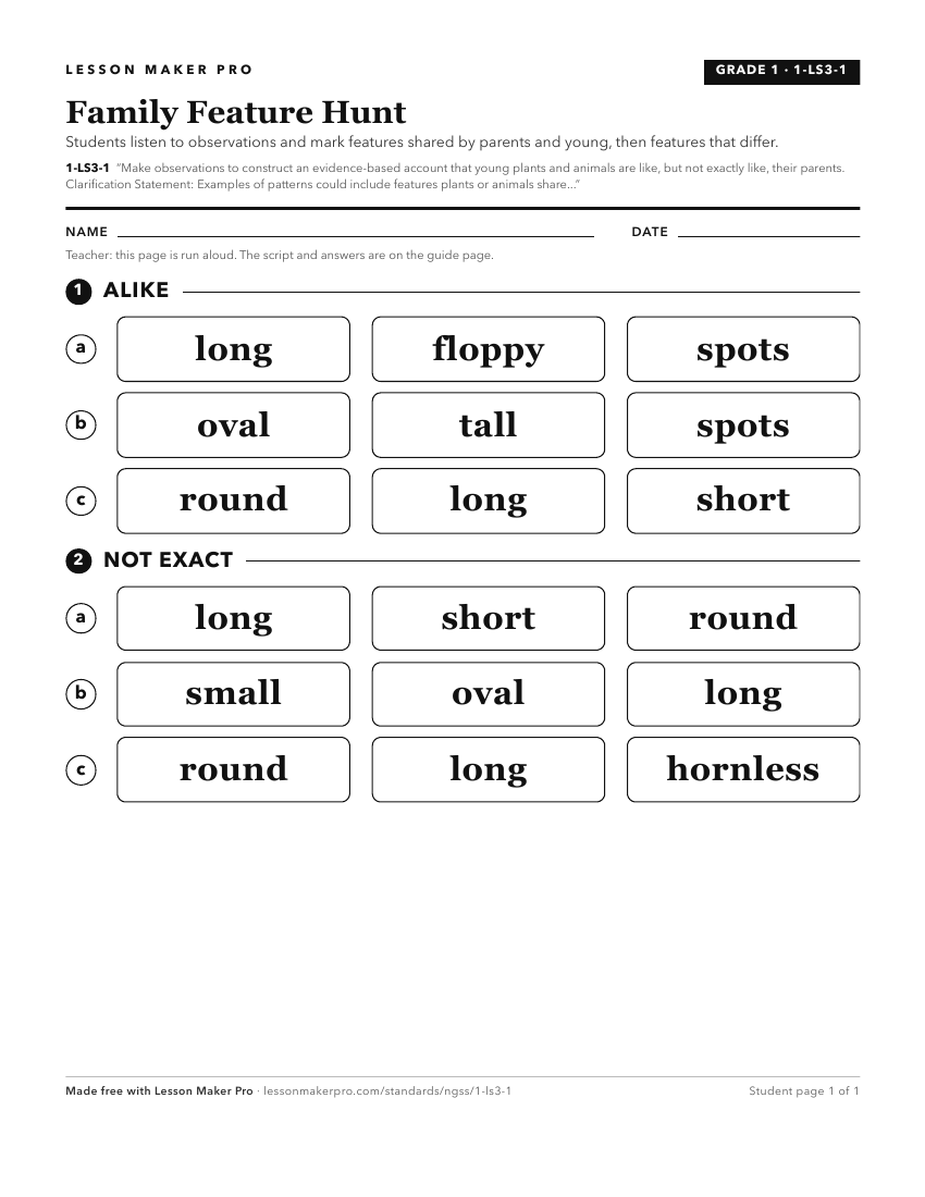 Preview of the 1-LS3-1 printable worksheet