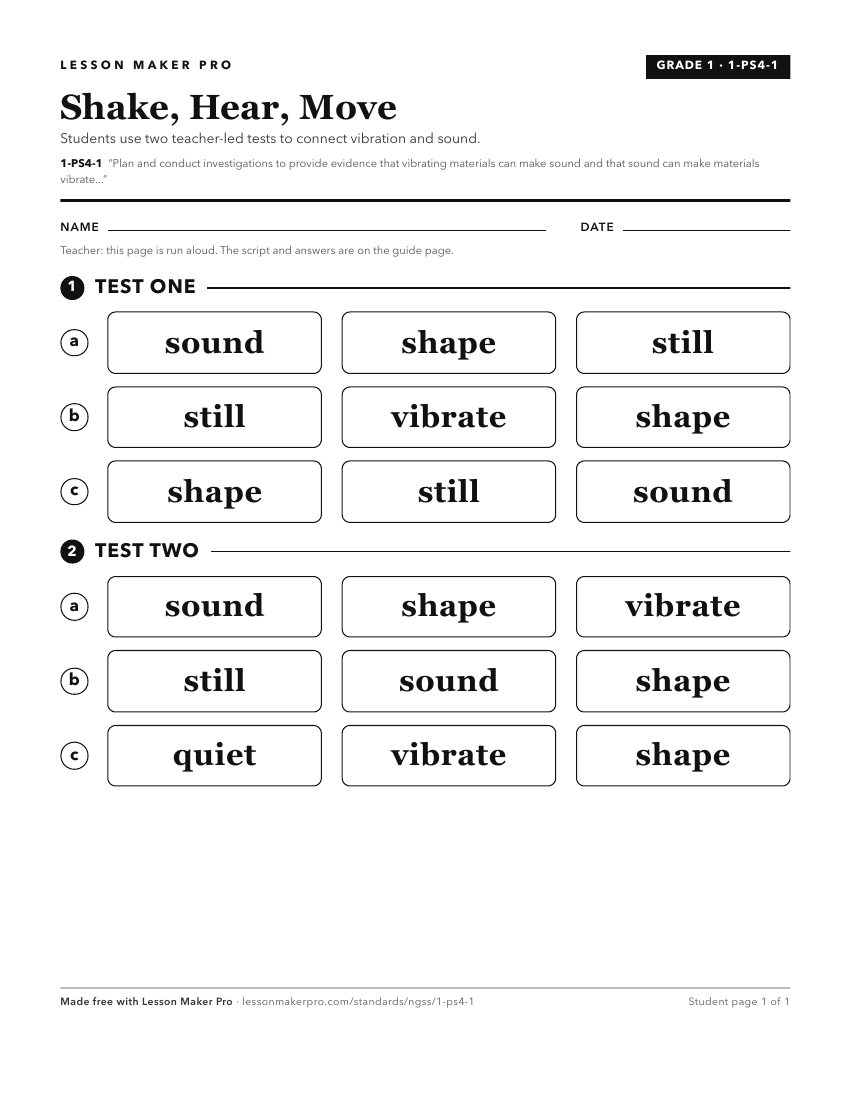 Preview of the 1-PS4-1 printable worksheet