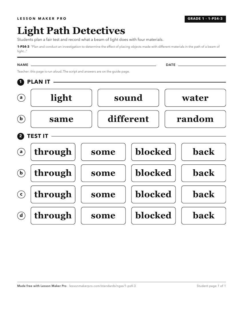 Preview of the 1-PS4-3 printable worksheet