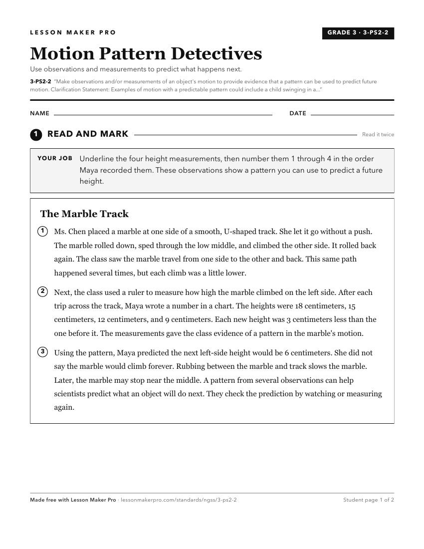 Preview of the 3-PS2-2 printable worksheet