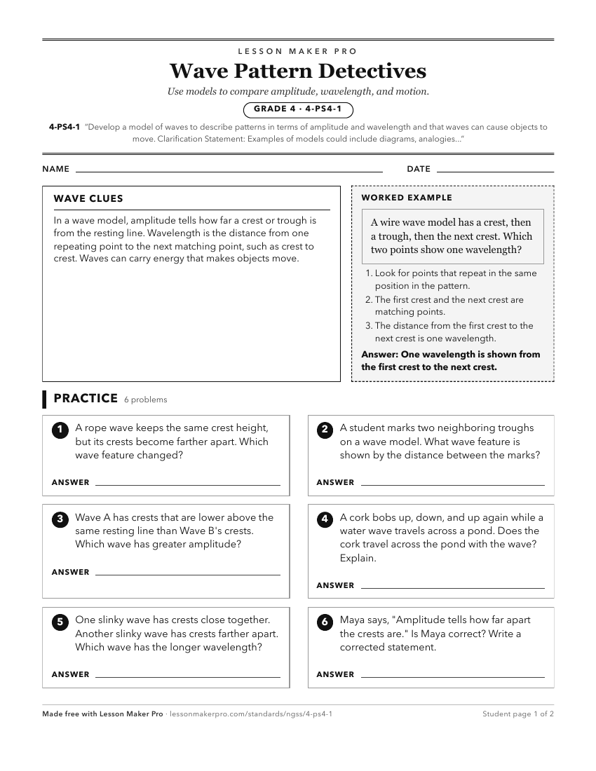 Preview of the 4-PS4-1 printable worksheet