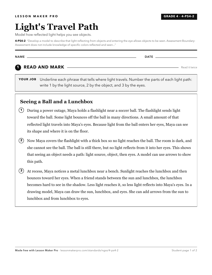 Preview of the 4-PS4-2 printable worksheet