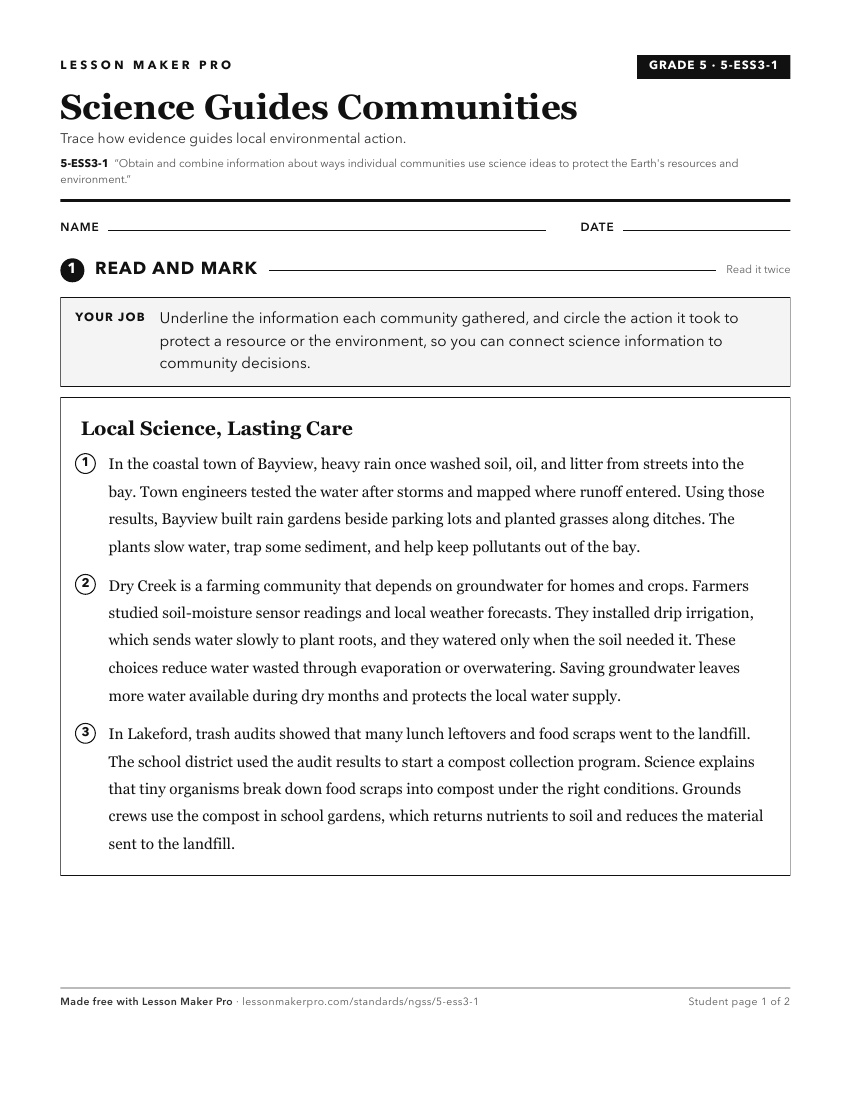 Preview of the 5-ESS3-1 printable worksheet