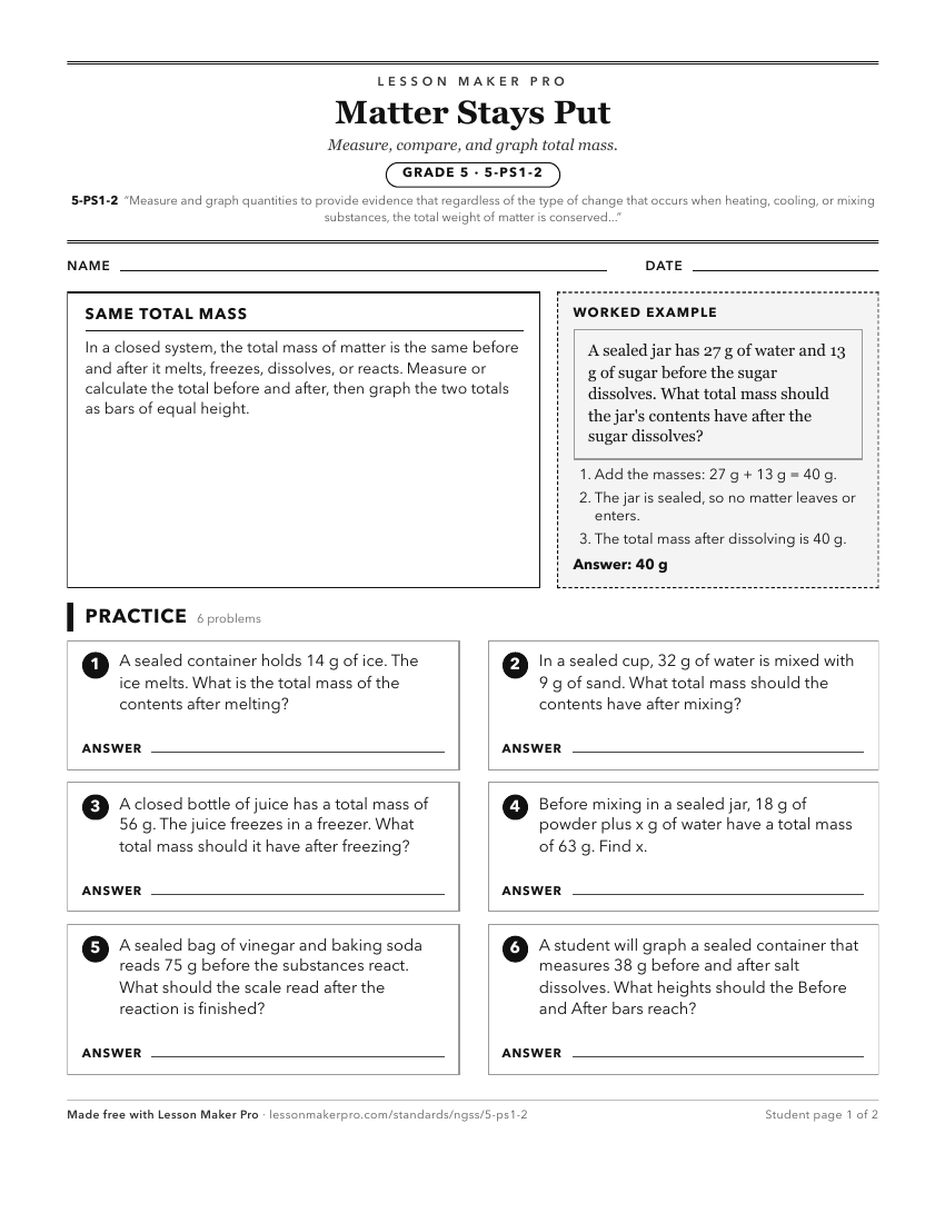 Preview of the 5-PS1-2 printable worksheet