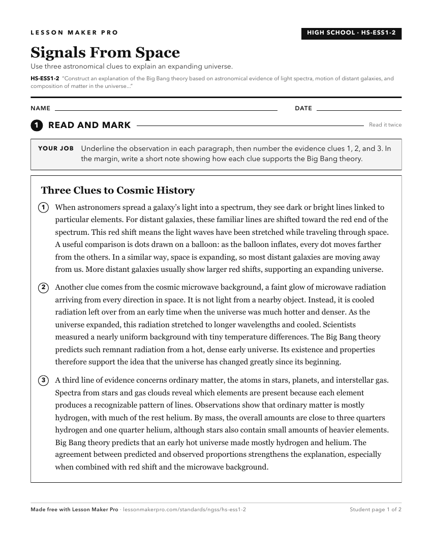 Preview of the HS-ESS1-2 printable worksheet
