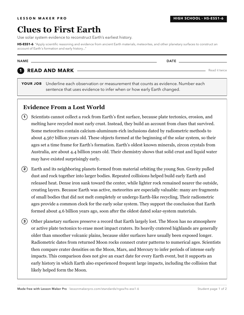 Preview of the HS-ESS1-6 printable worksheet