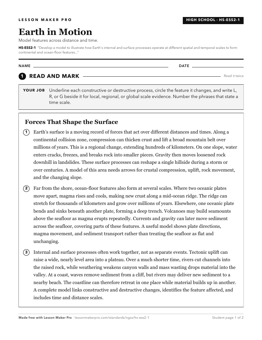 Preview of the HS-ESS2-1 printable worksheet