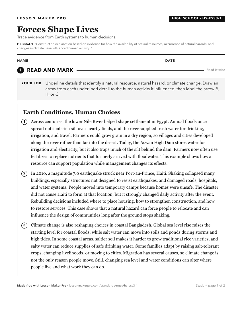 Preview of the HS-ESS3-1 printable worksheet