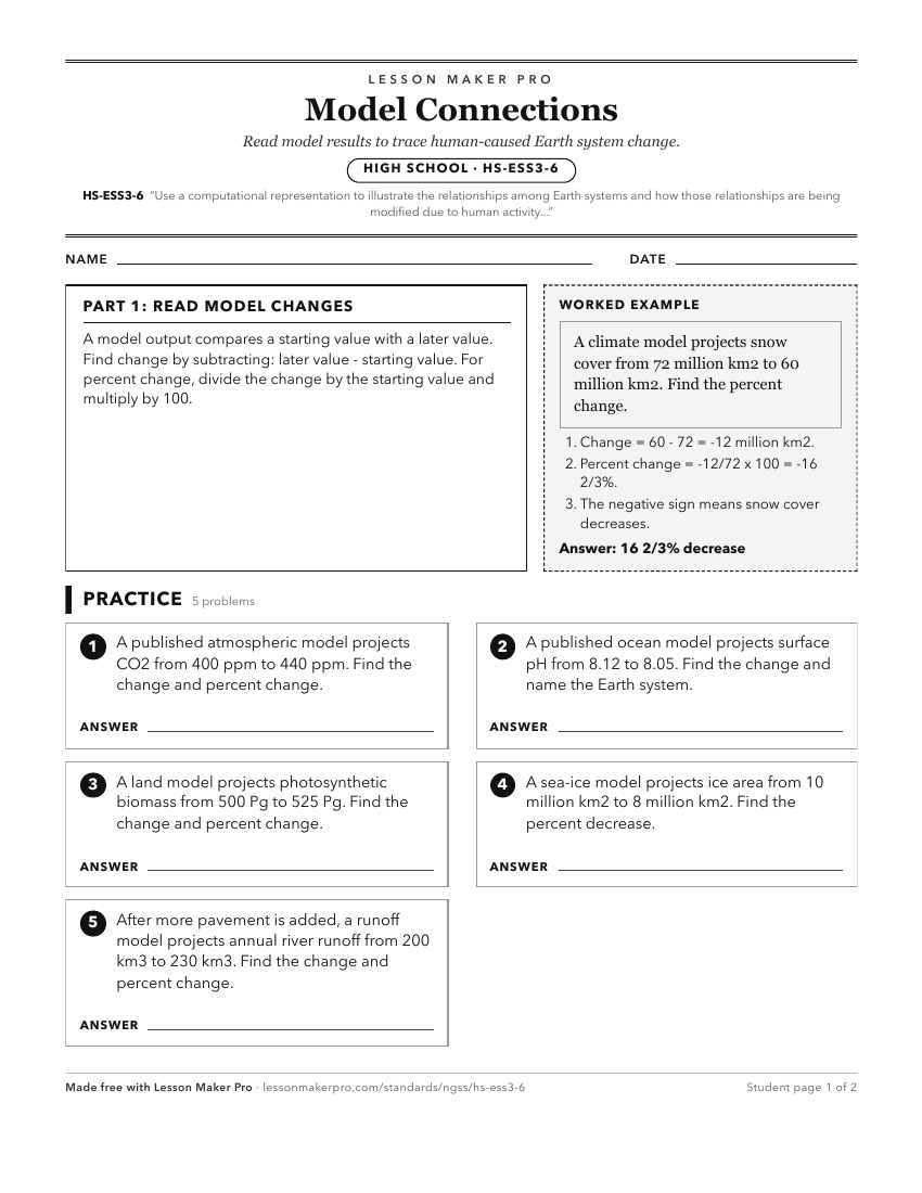 Preview of the HS-ESS3-6 printable worksheet