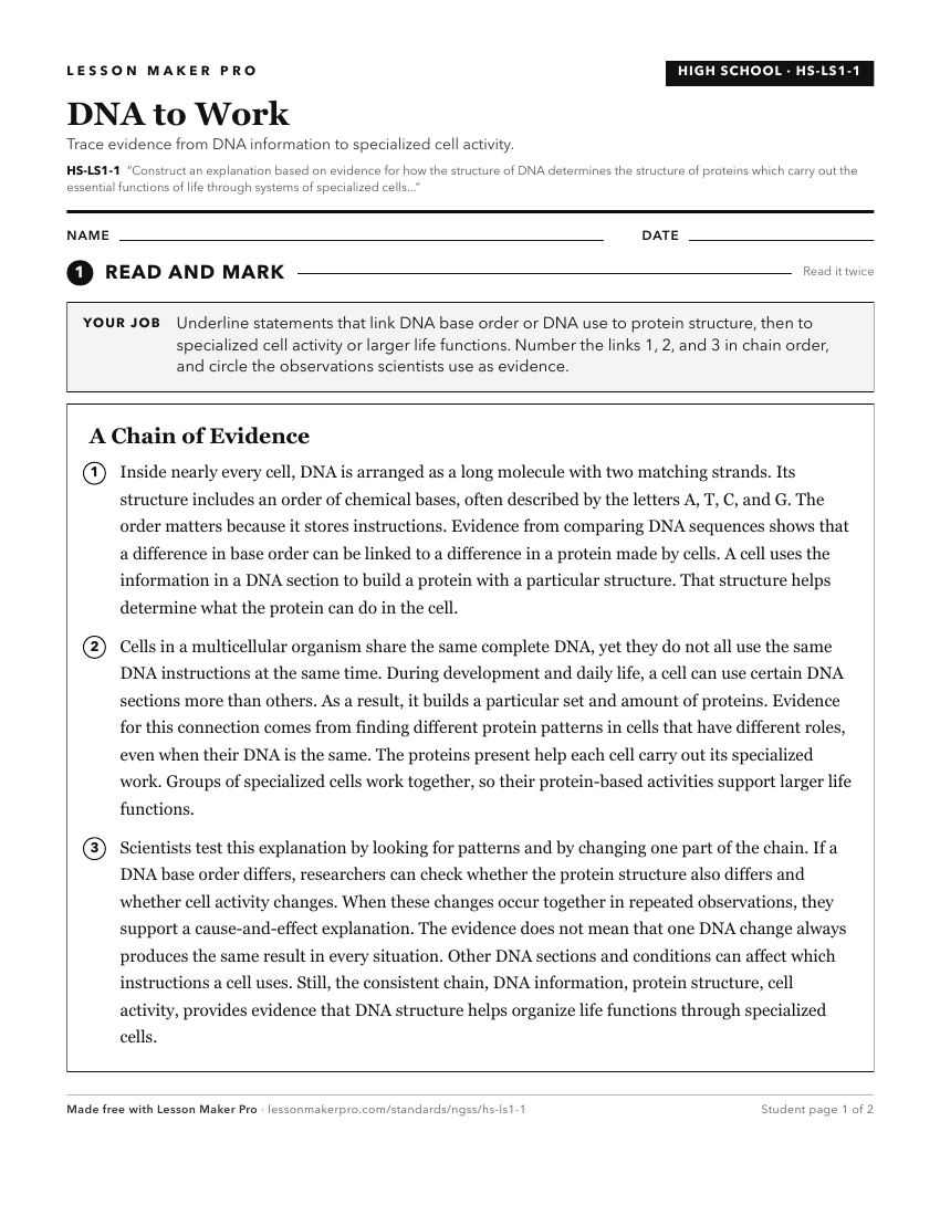 Preview of the HS-LS1-1 printable worksheet