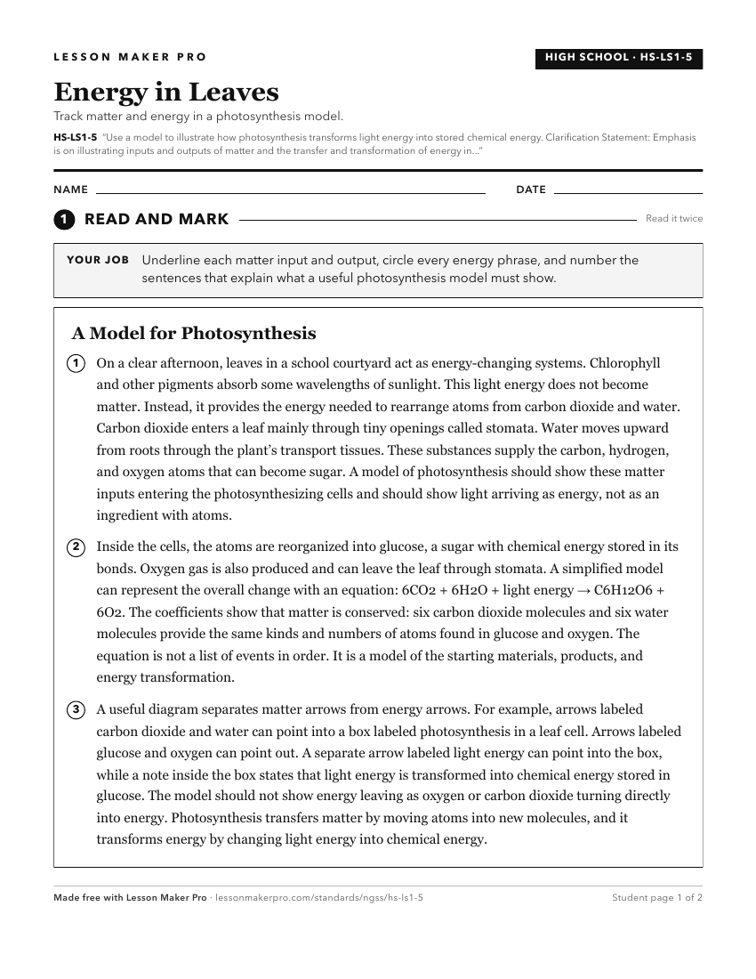 Preview of the HS-LS1-5 printable worksheet