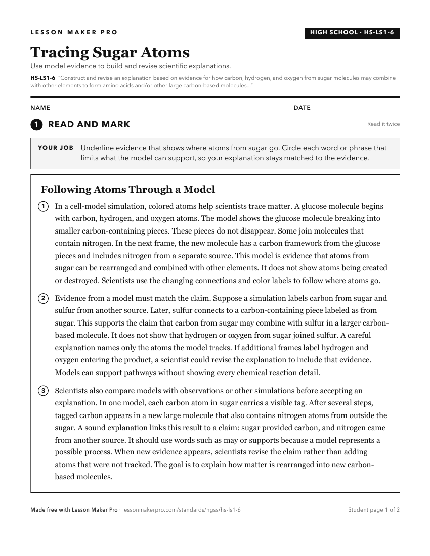 Preview of the HS-LS1-6 printable worksheet