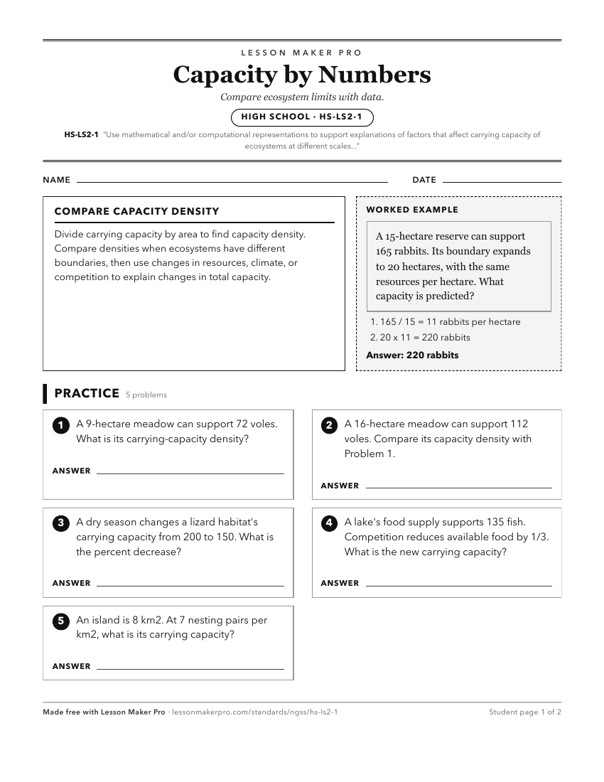 Preview of the HS-LS2-1 printable worksheet