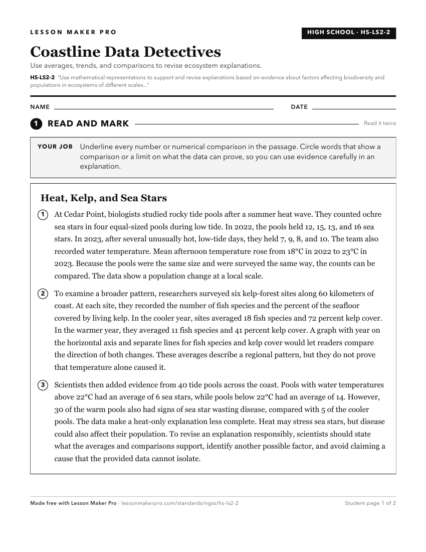 Preview of the HS-LS2-2 printable worksheet