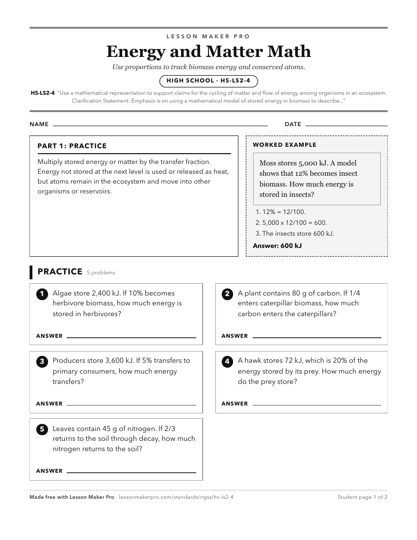 Preview of the HS-LS2-4 printable worksheet