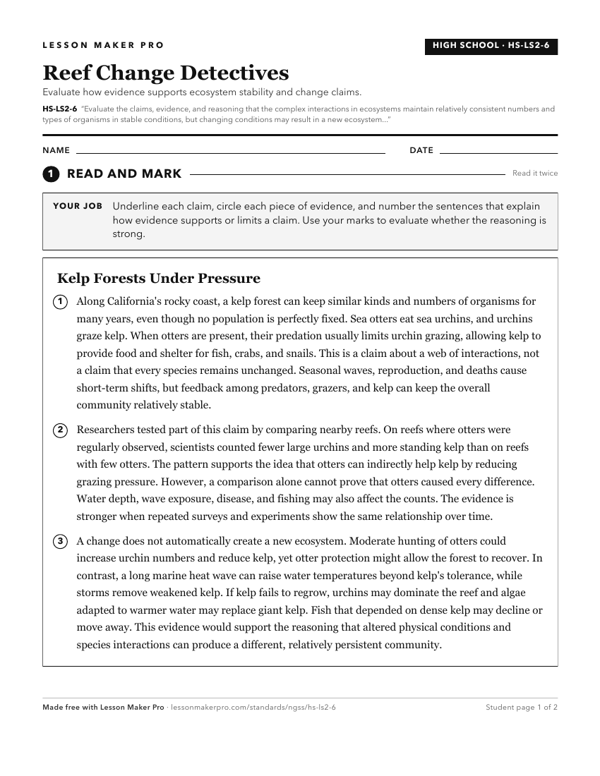 Preview of the HS-LS2-6 printable worksheet