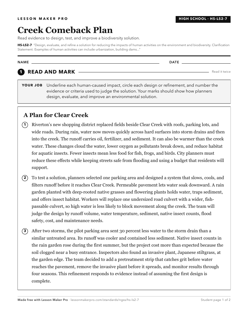Preview of the HS-LS2-7 printable worksheet