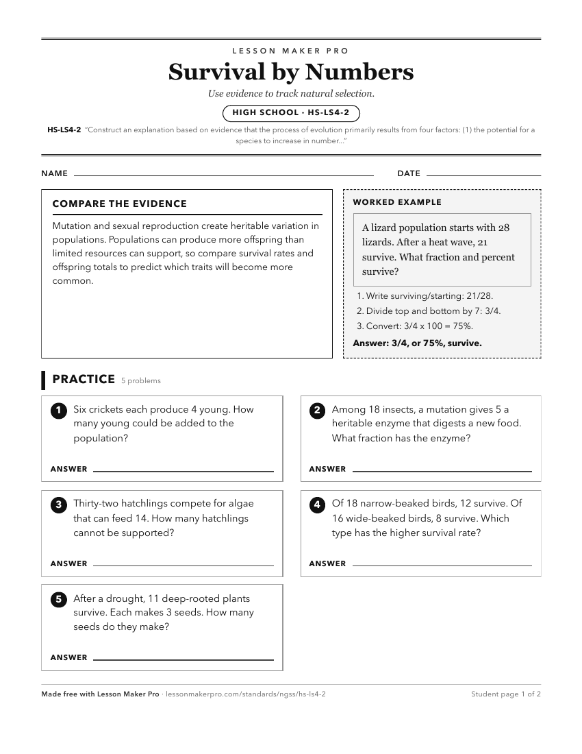 Preview of the HS-LS4-2 printable worksheet