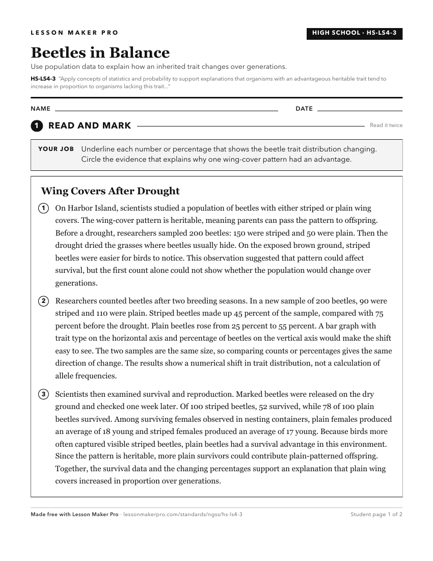 Preview of the HS-LS4-3 printable worksheet