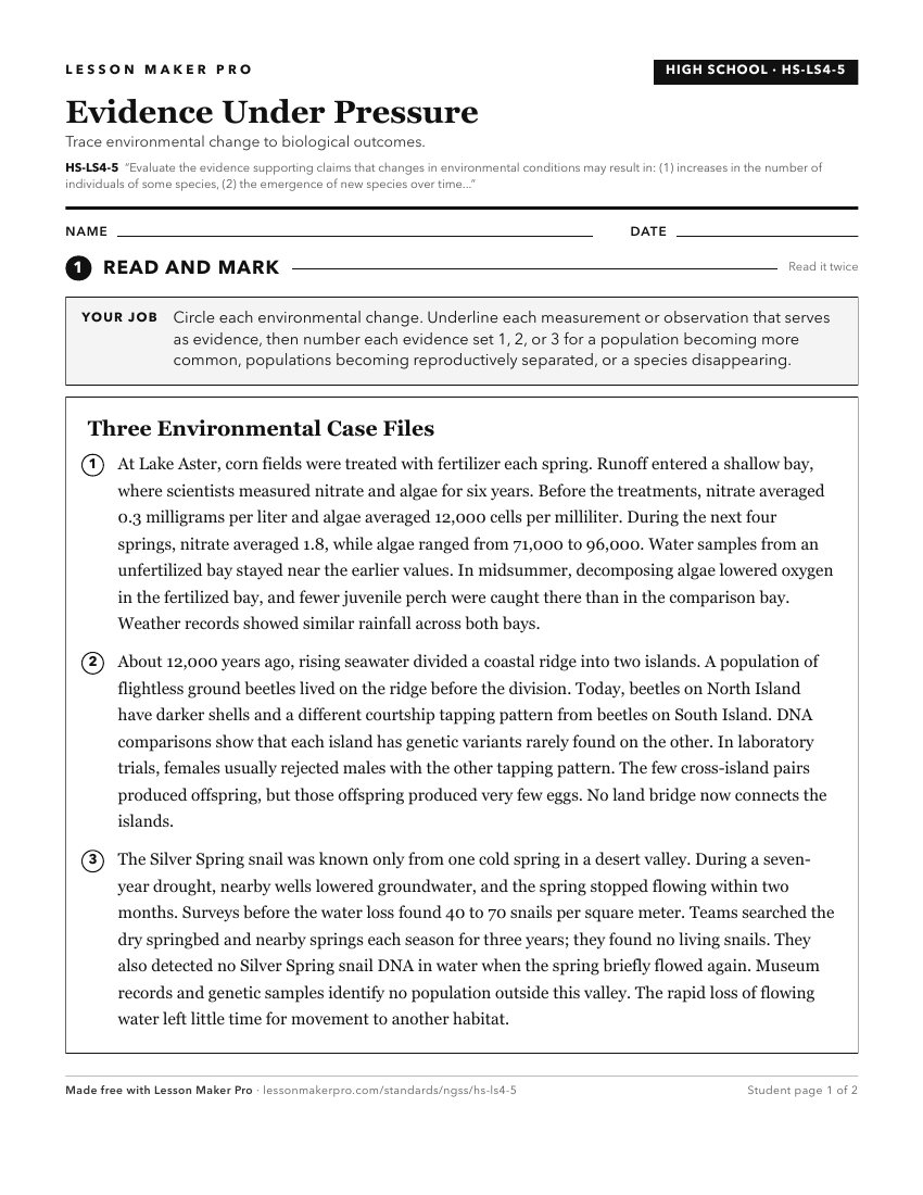 Preview of the HS-LS4-5 printable worksheet