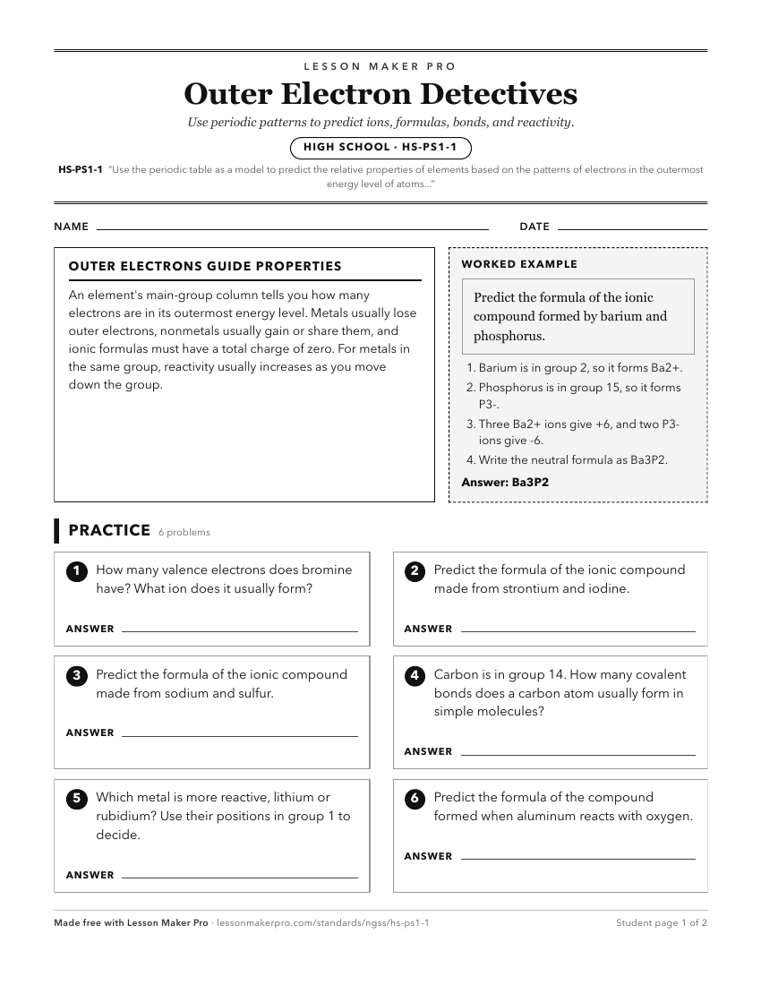 Preview of the HS-PS1-1 printable worksheet