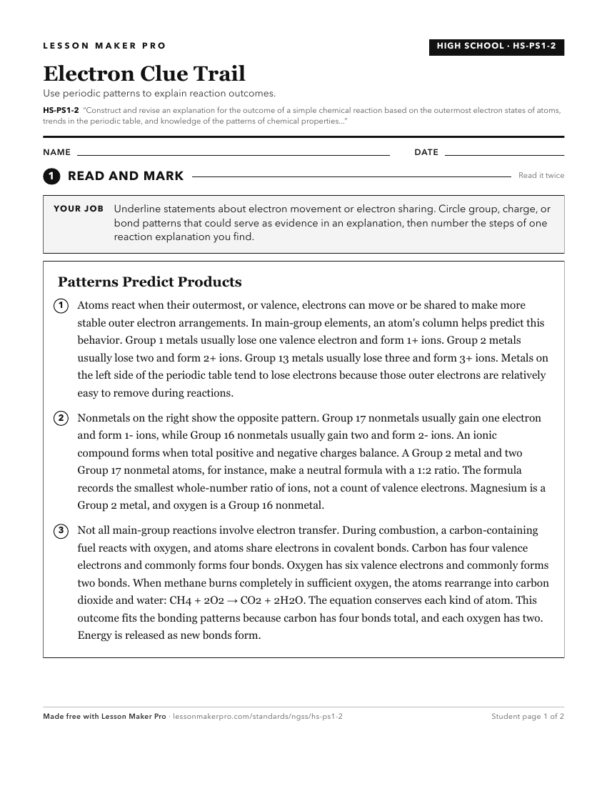 Preview of the HS-PS1-2 printable worksheet