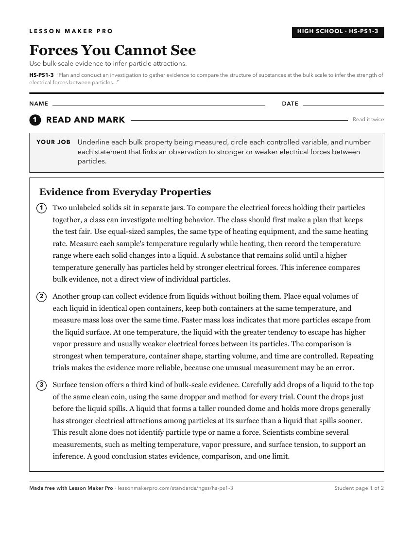 Preview of the HS-PS1-3 printable worksheet