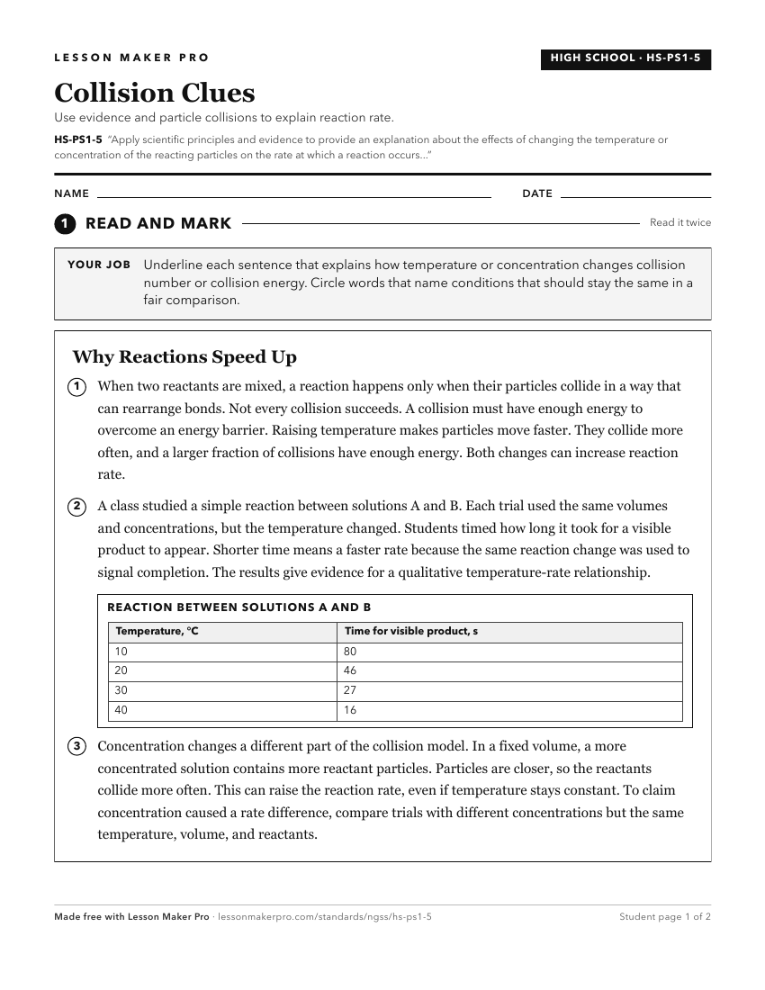 Preview of the HS-PS1-5 printable worksheet