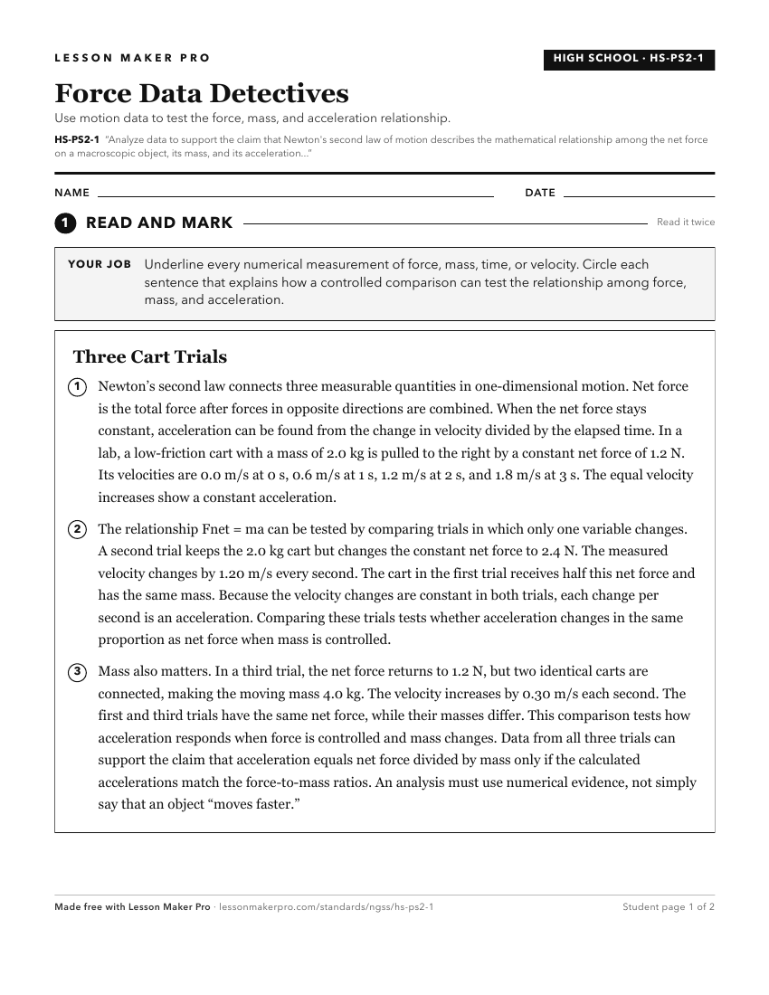 Preview of the HS-PS2-1 printable worksheet