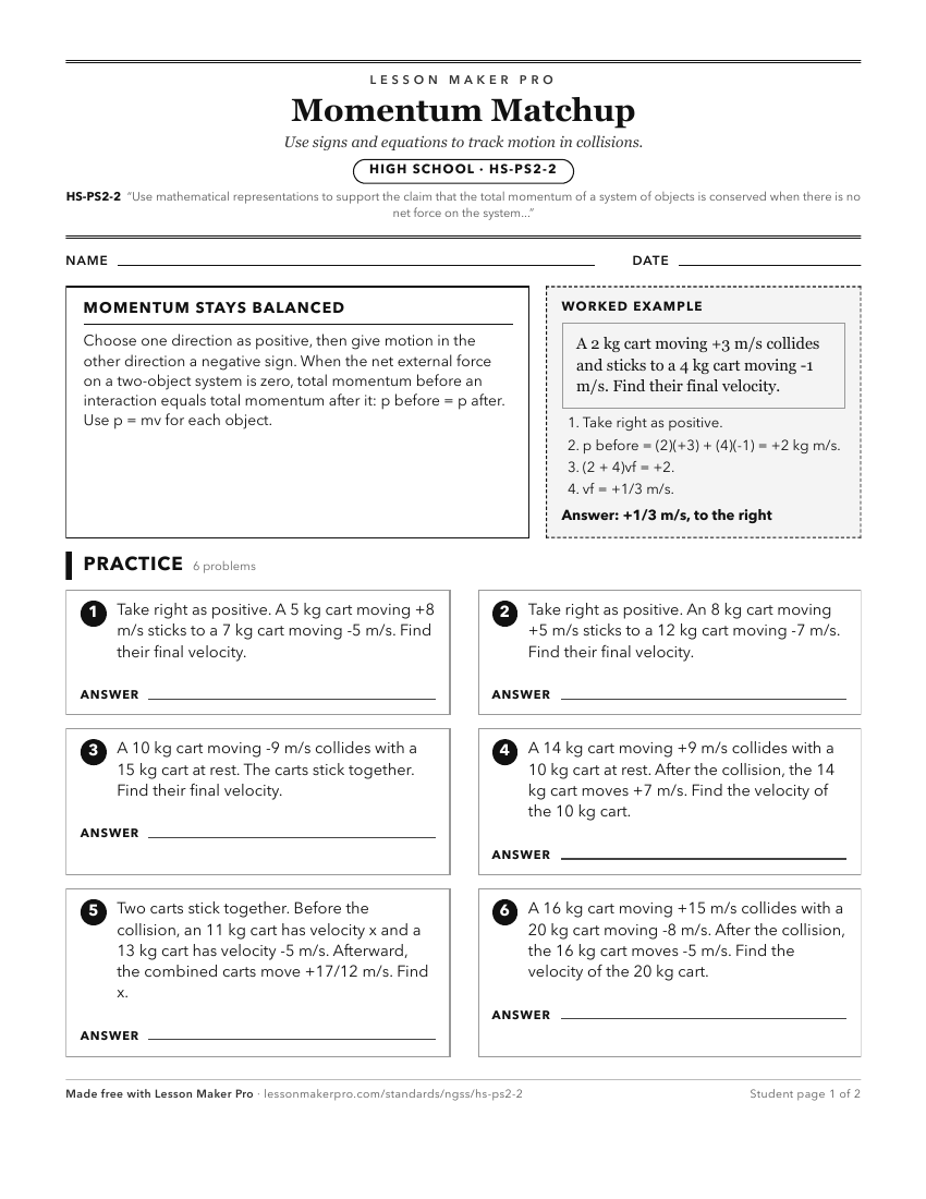 Preview of the HS-PS2-2 printable worksheet