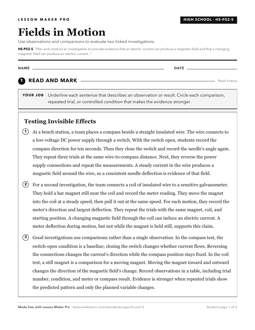 Preview of the HS-PS2-5 printable worksheet
