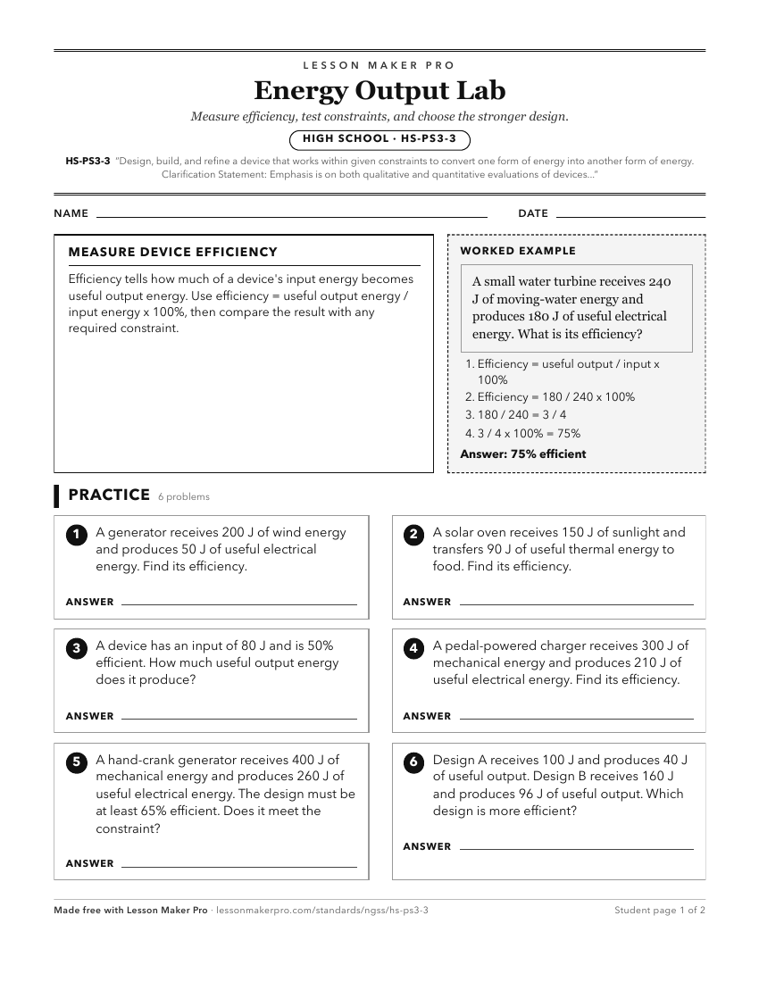Preview of the HS-PS3-3 printable worksheet