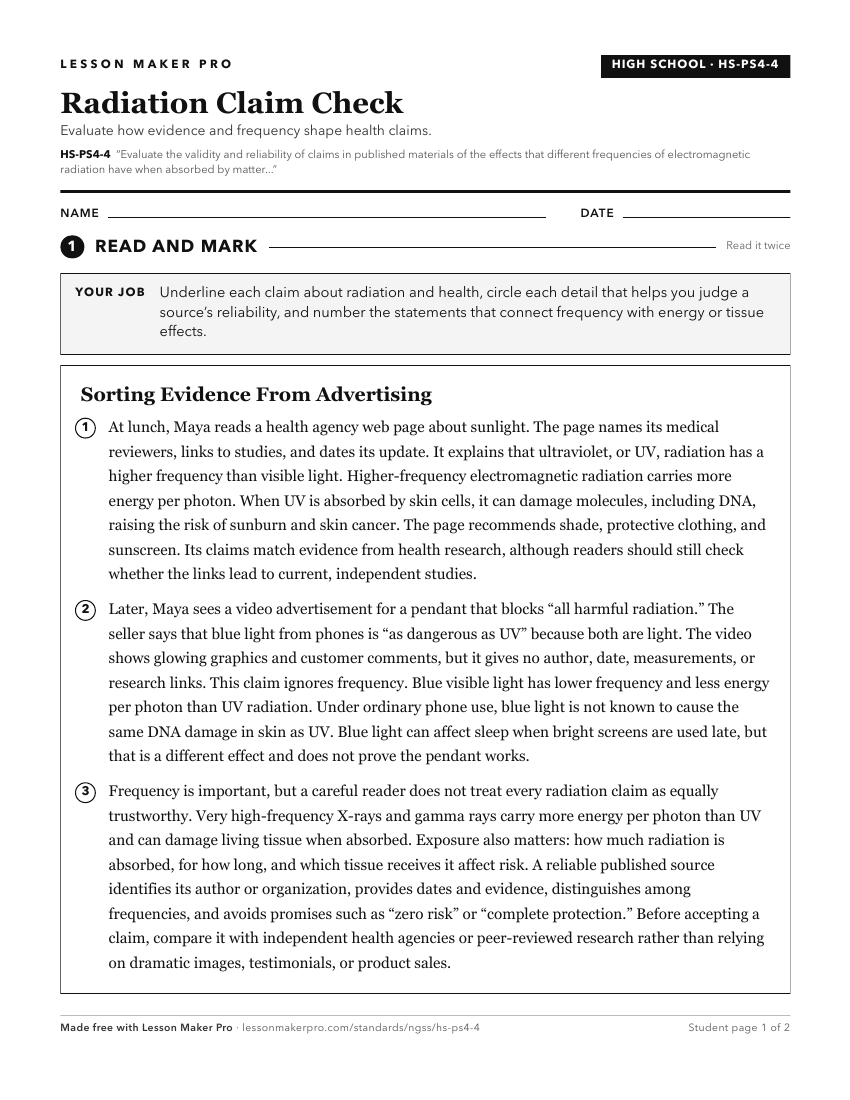 Preview of the HS-PS4-4 printable worksheet