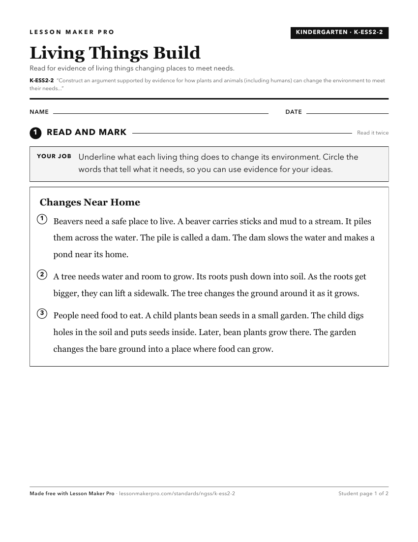 Preview of the K-ESS2-2 printable worksheet