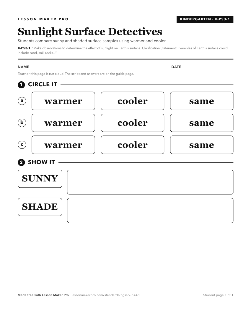 Preview of the K-PS3-1 printable worksheet