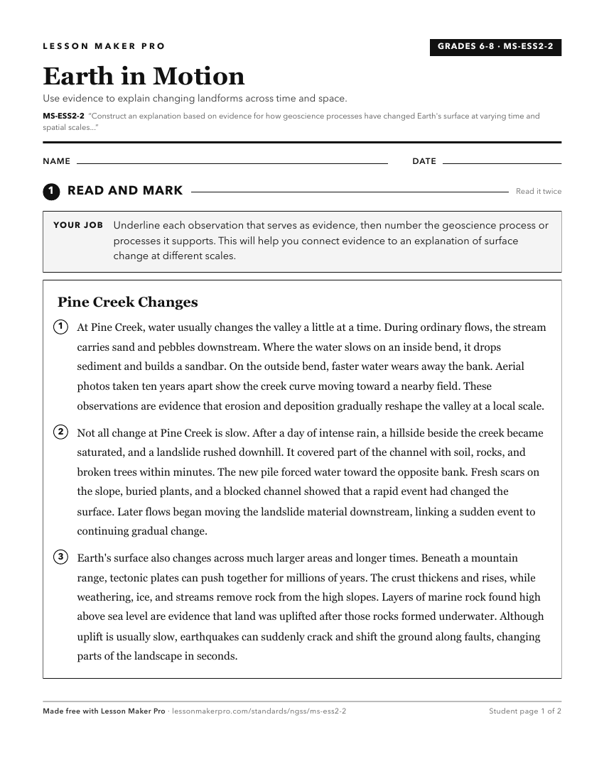 Preview of the MS-ESS2-2 printable worksheet
