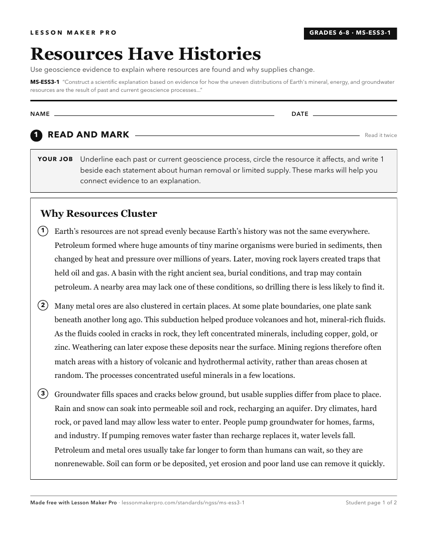 Preview of the MS-ESS3-1 printable worksheet