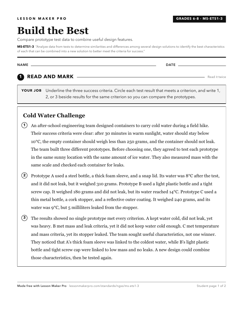 Preview of the MS-ETS1-3 printable worksheet