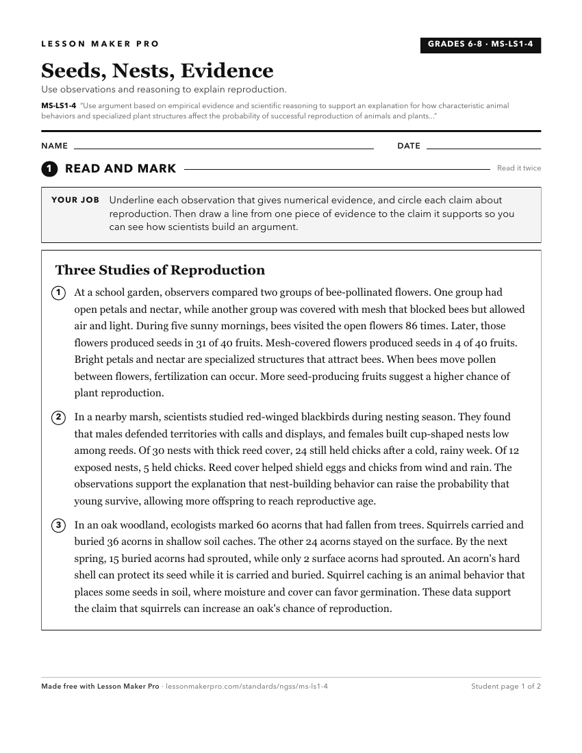 Preview of the MS-LS1-4 printable worksheet