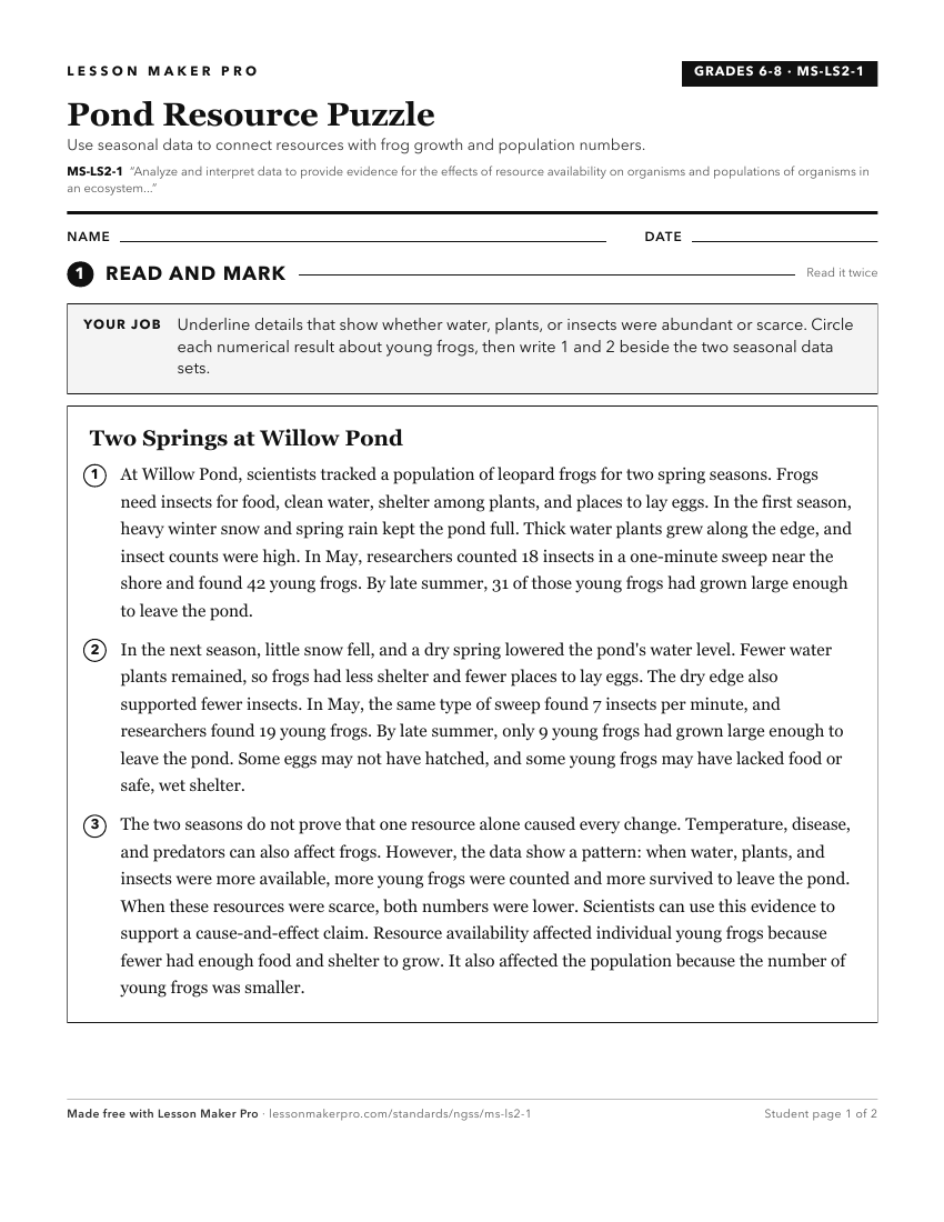 Preview of the MS-LS2-1 printable worksheet