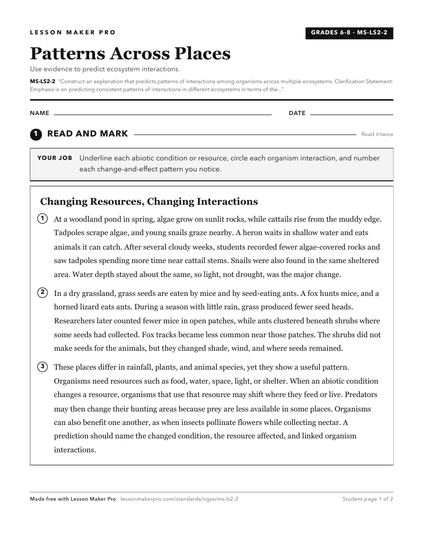 Preview of the MS-LS2-2 printable worksheet