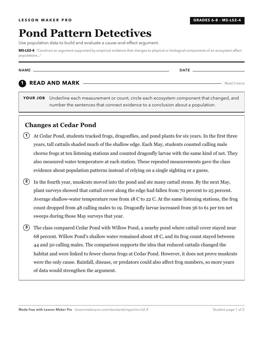 Preview of the MS-LS2-4 printable worksheet