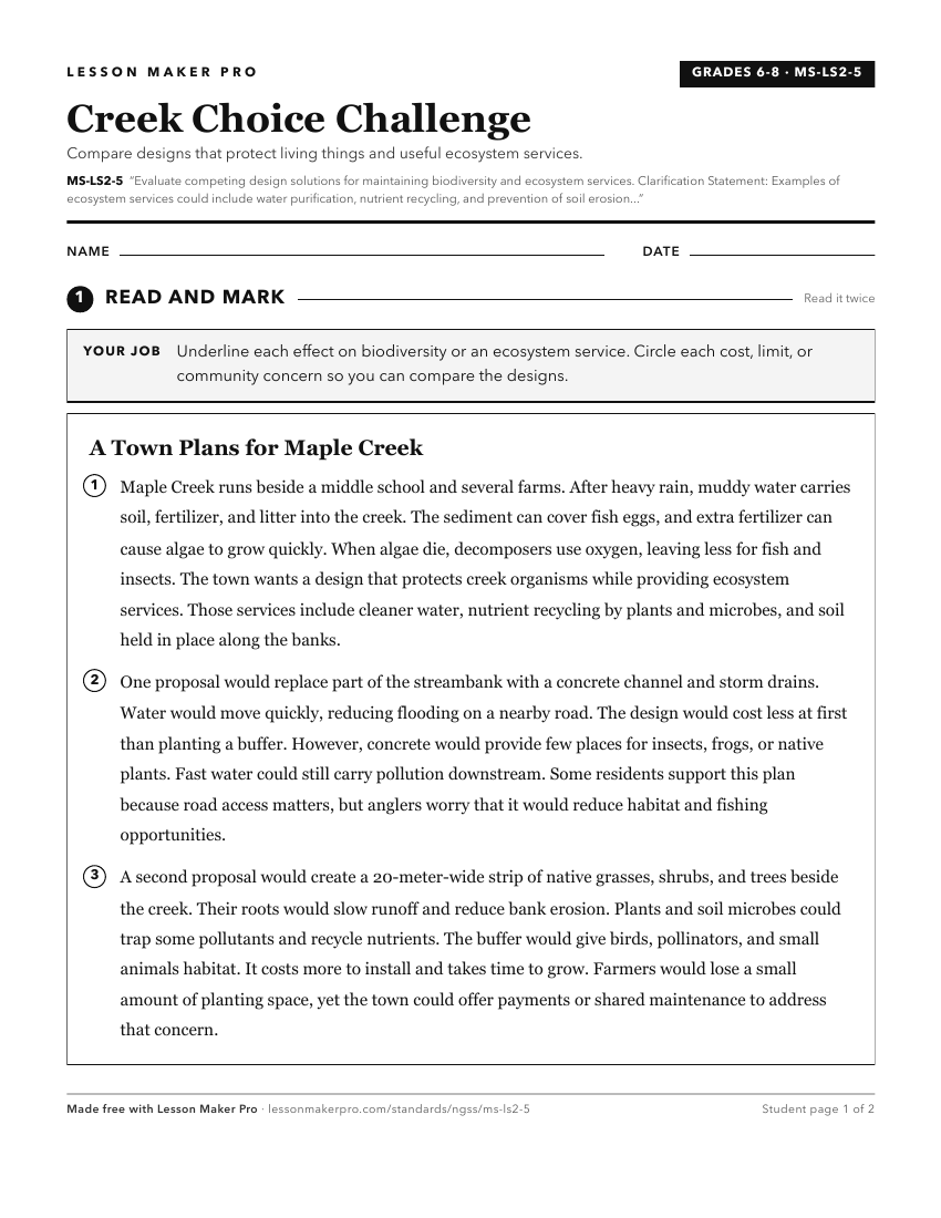 Preview of the MS-LS2-5 printable worksheet