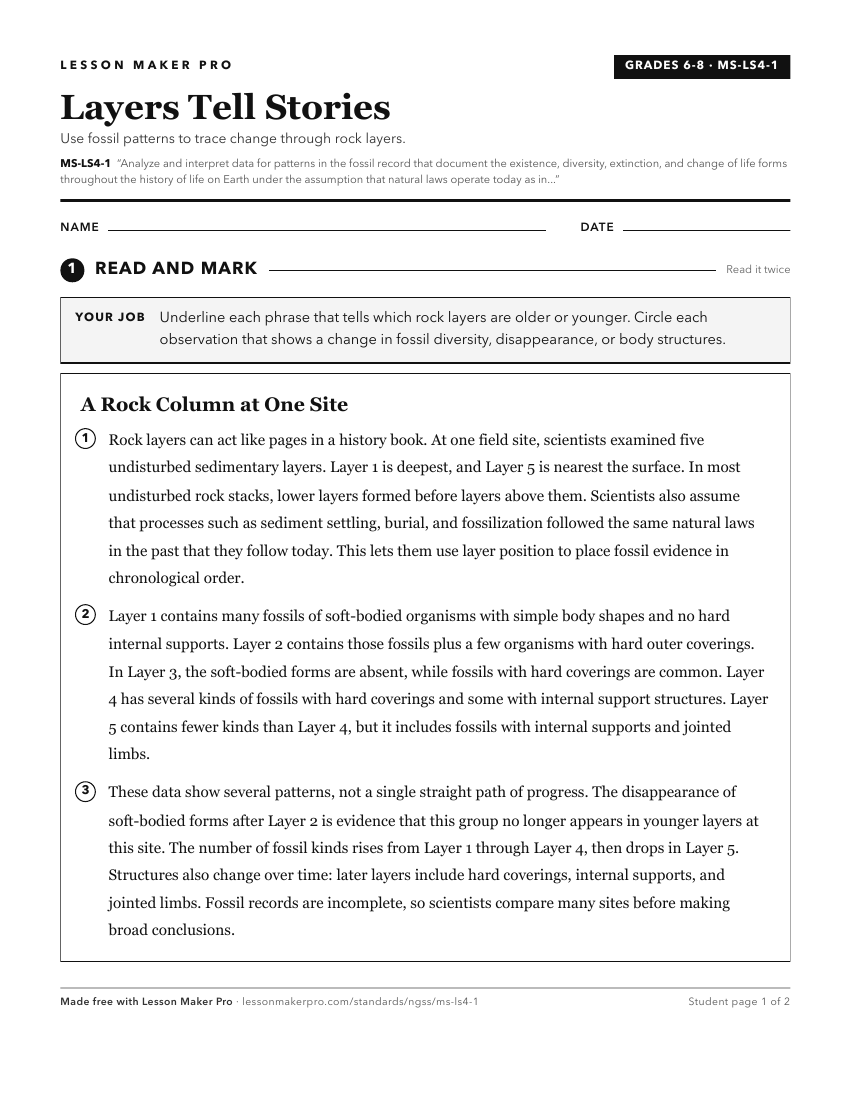 Preview of the MS-LS4-1 printable worksheet